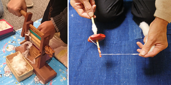 綿くりから糸紡ぎ体験